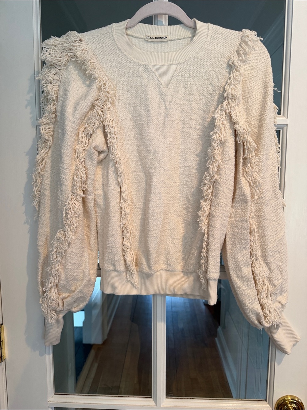 Ulla Johnson Cream Fringe Crewneck Sweater